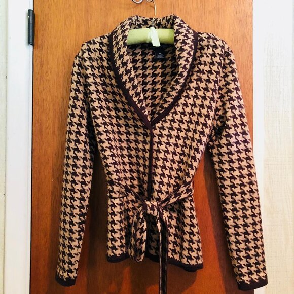Willi Smith Jackets & Blazers - Willi Smith, Brown, Houndstooth, knit, wool-blend, sweater jacket blazer, Sz PM
